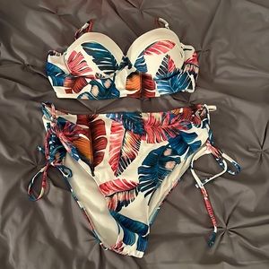 Floral High Waisted Bikini Tied in back and Sides